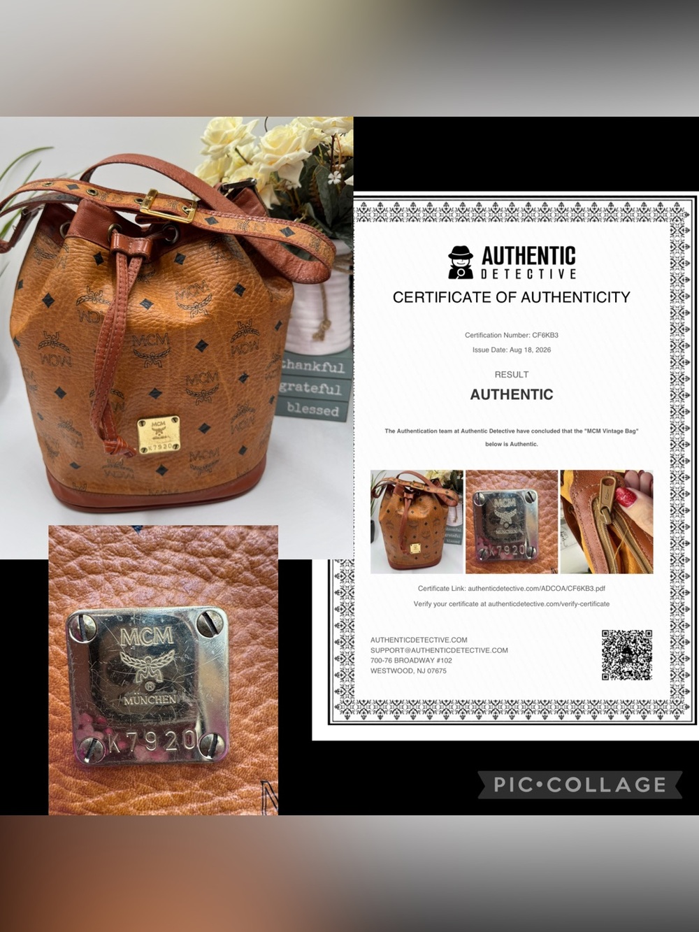 MCM Vintage Cognac Visetos Drawstring Bucket Bag Shoulder Handbag COA
